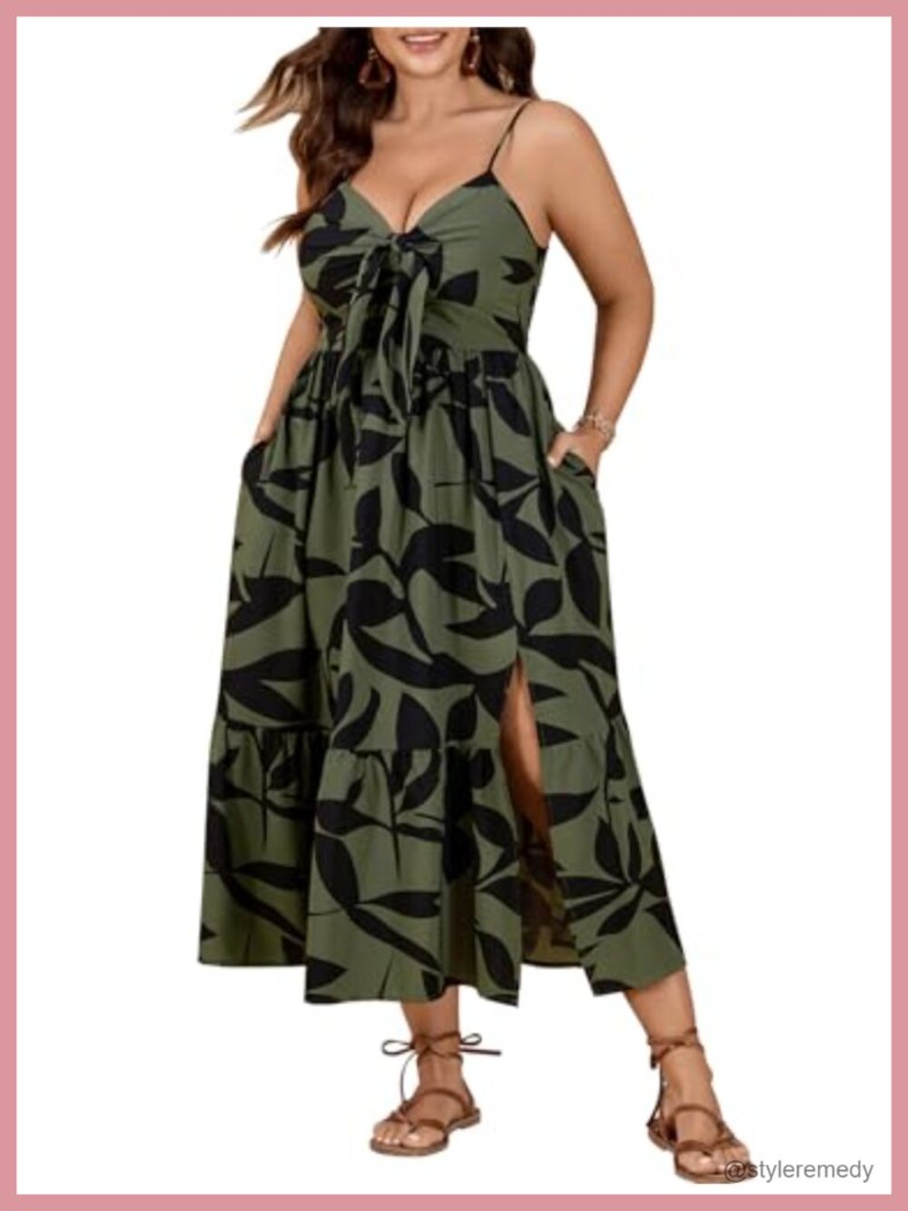 Plus Size Maxi Sun Dress V-Neck Spaghetti Strap Smocked Back A-Line Vacation